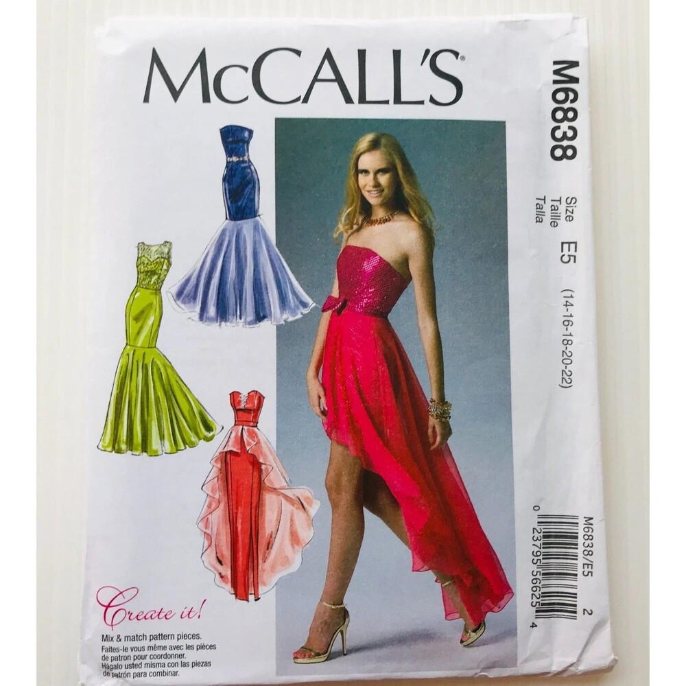McCall's Sewing Pattern M6838 Mermaid Cocktail Evening Dress Strapless 14-22 New